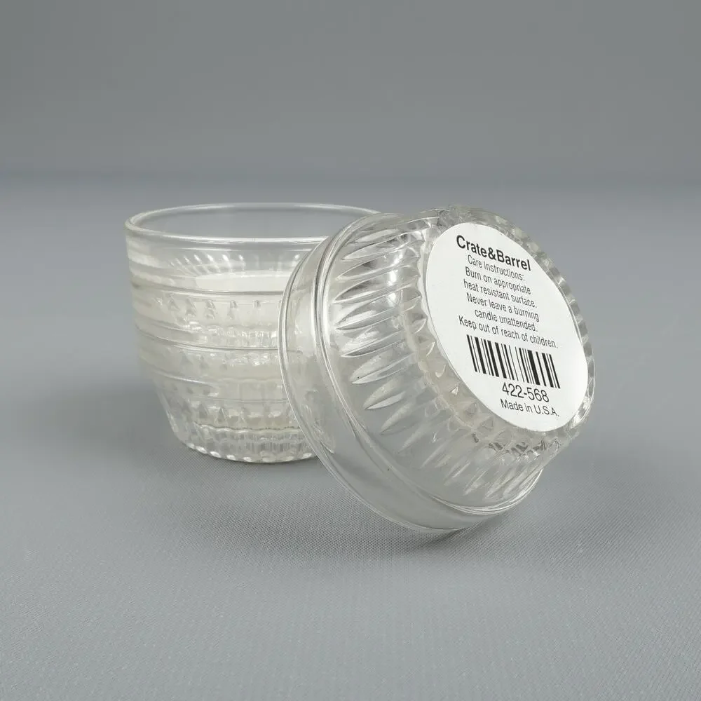 Lot of 4 Crate and Barrel Tea Light Clear Glass Candle Holders